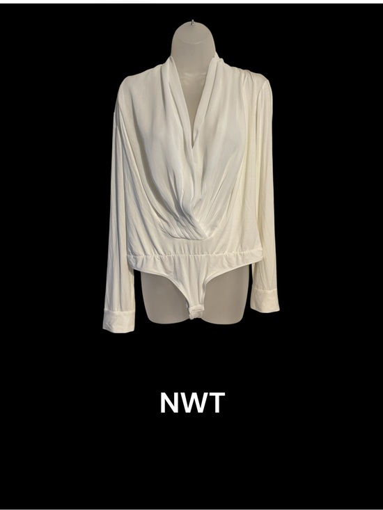 eva mendes for New York & Company Tops - NWT  Ivory Draped V-Neck Long Sleeve Bodysuit  LARGE  GORGEOUS     #Y